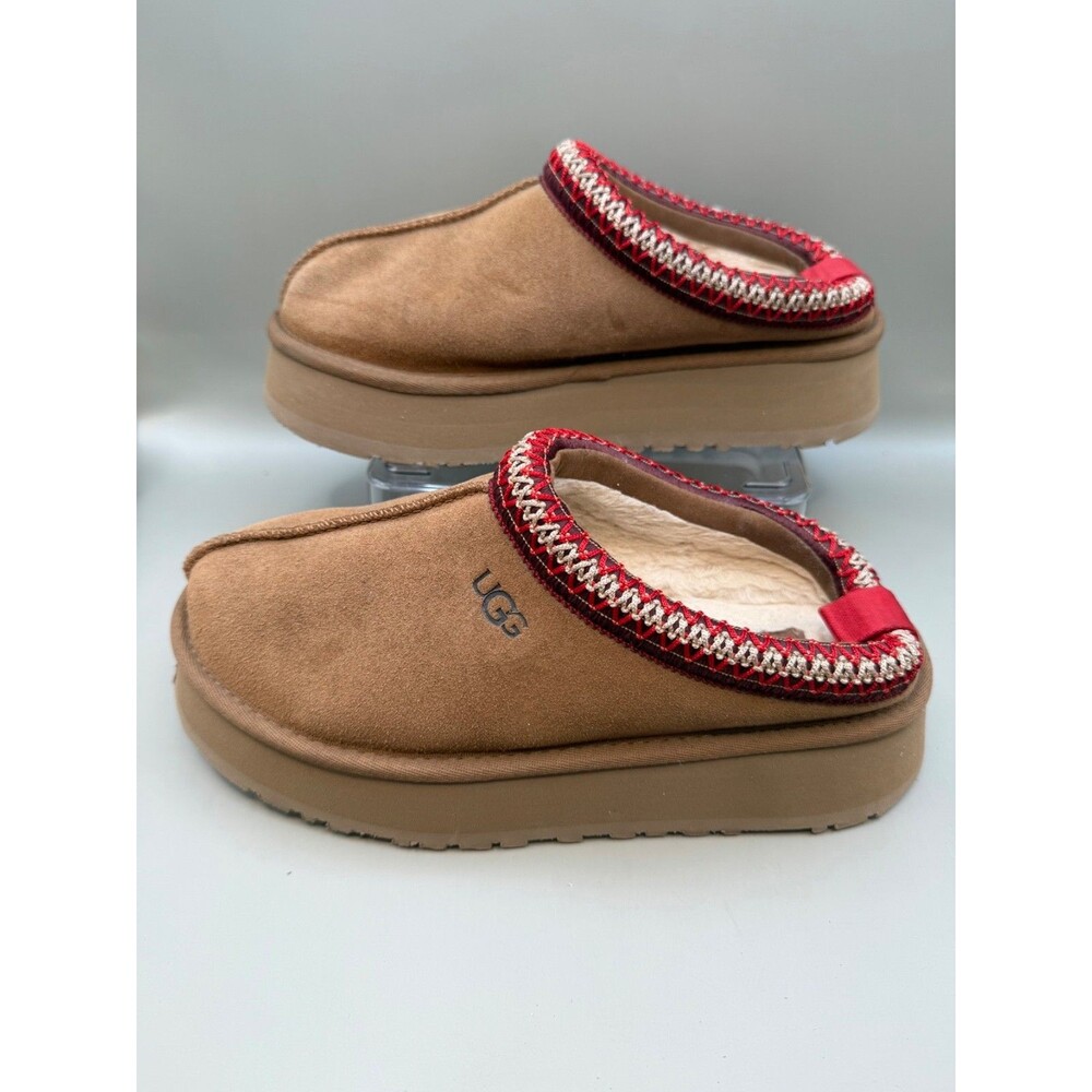 UGG Tazz II Womens Slippers Chestnut Platform Suede Embroidered Size 6